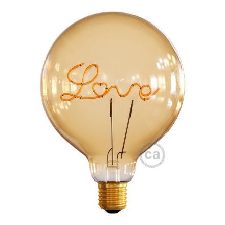  Arany LED-es izzó álló lámpához - Globe G125 egyszálas "Love" - 5W 250Lm E27 2000K szabályozható