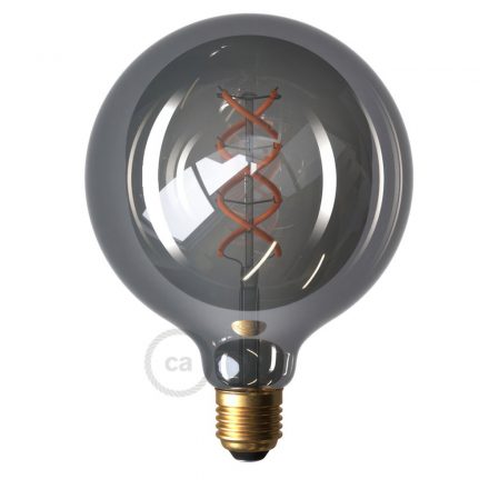  Füstös LED izzó - Globe G125 ívelt spirál izzószál - 5W 120Lm E27 1800K szabályozható