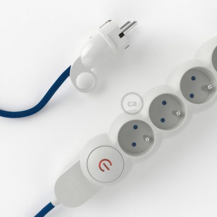  French Power Strip műselyemkék RM12 szövet borítású elektromos kábellel és Schuko dugóval komfortgyűrűvel