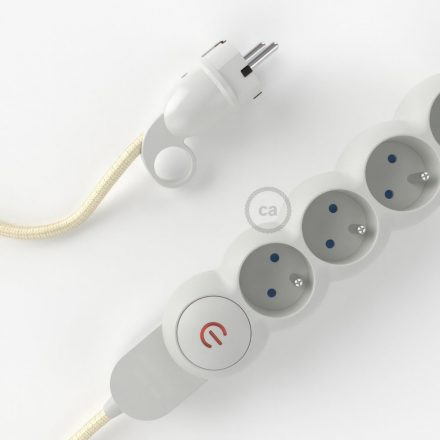 French Power Strip műselyem elefántcsont szövettel bevont elektromos kábellel RM00 és Schuko dugóval komfortgyűrűvel