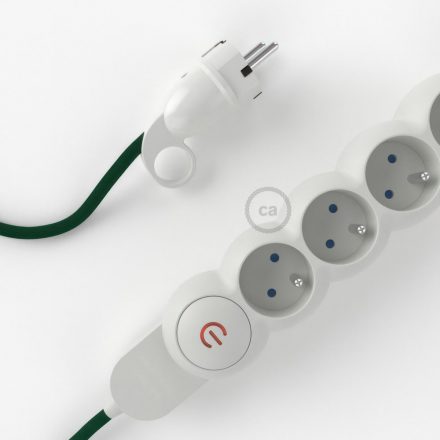  French Power Strip műselyem Sötétzöld RM21 szövet borítású elektromos kábellel és Schuko dugóval komfortgyűrűvel