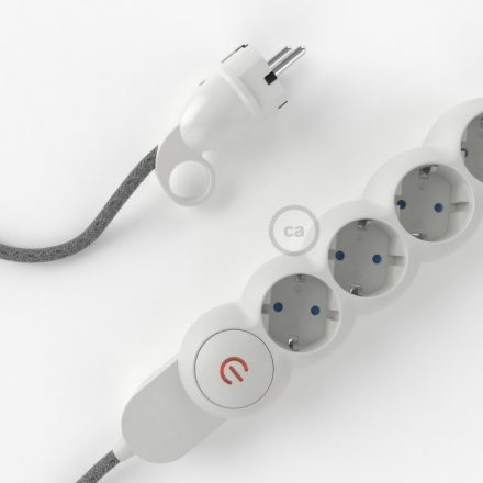  Német Power Strip elektromos kábellel Grey Natural Linen RN02 szövettel és Schuko dugóval komfortgyűrűvel