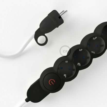  Német Power Strip műselyembevonatú elektromos kábellel, RM01 fehér szövettel és Schuko dugóval komfortgyűrűvel