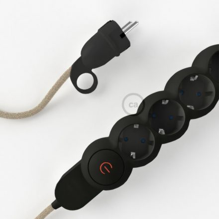  Német Power Strip elektromos kábellel, amely Neutral Natural Linen RN01 anyaggal borított, és Schuko dugóval komfortgyűrűvel