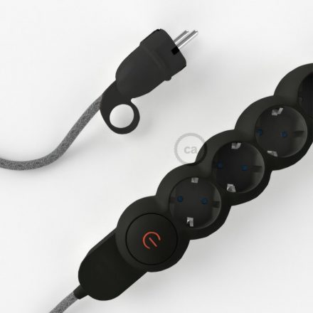  Német Power Strip elektromos kábellel Grey Natural Linen RN02 szövettel és Schuko dugóval komfortgyűrűvel