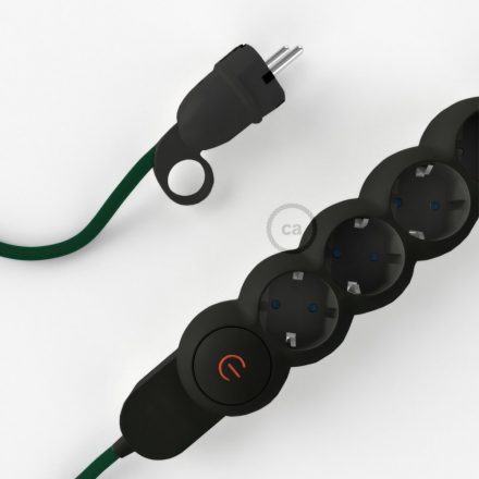  Német Power Strip műselyem Sötétzöld RM21 szövet borítású elektromos kábellel és Schuko dugóval komfortgyűrűvel