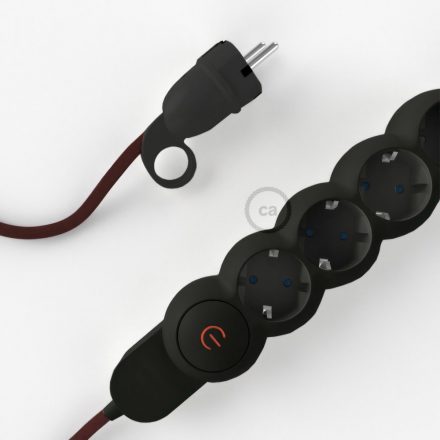  Német Power Strip műselyem bordó RM19 szövettel borított elektromos kábellel és Schuko dugóval komfortgyűrűvel